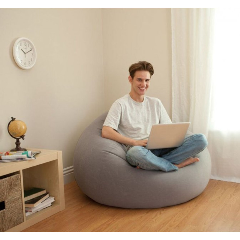 Надувне крісло "мешок" ПВХ з флокованим покриттям та максимальним навантаженням 100кг Intex 68579 107х104х69см Сірий