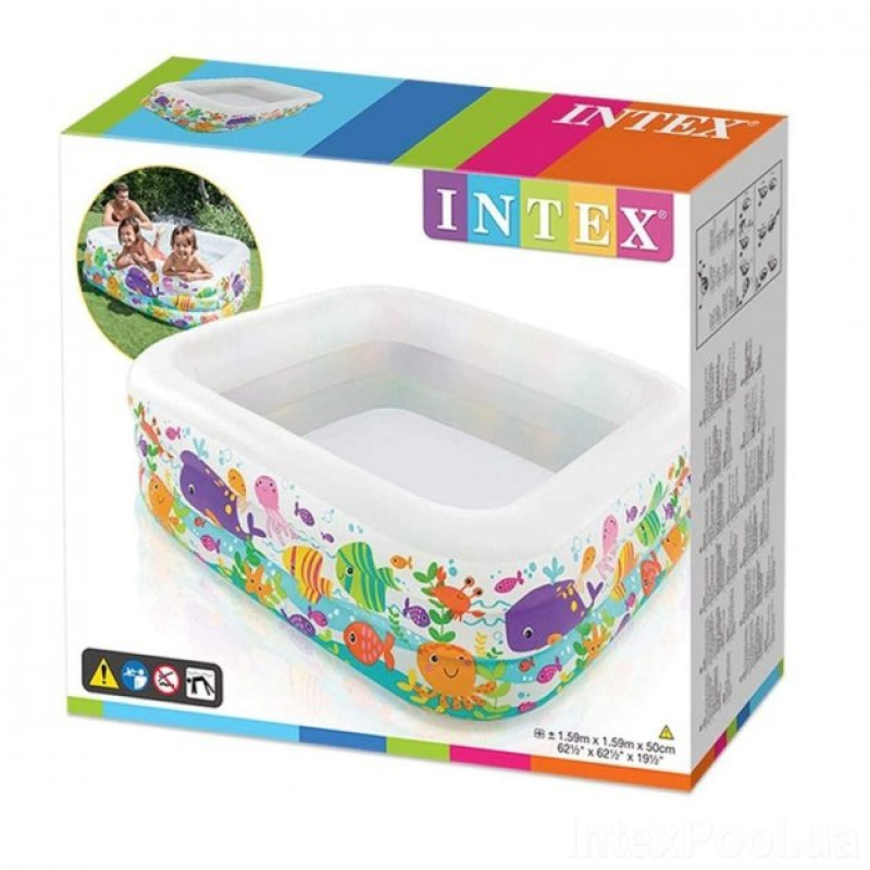 Надувний басейн дитячий від 3 років Intex 57471 Блакитна лагуна 159х159х50см 344л 3 камери Різнокольоровий