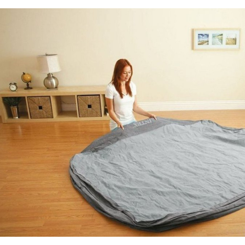 Матрац двомісний преміум-класу ПВХ з велюровим покриттям надувне ліжко з електронасосом 220V Intex 67770 Comfort Plush 152х203х33см Сірий