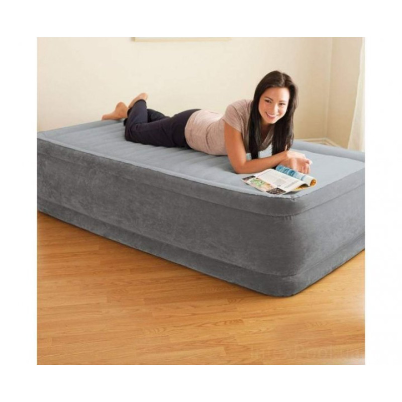 Матрас одноместный ПВХ надувная кровать со встроенным электронасосом Intex 64412NP 99*191*46 Серый