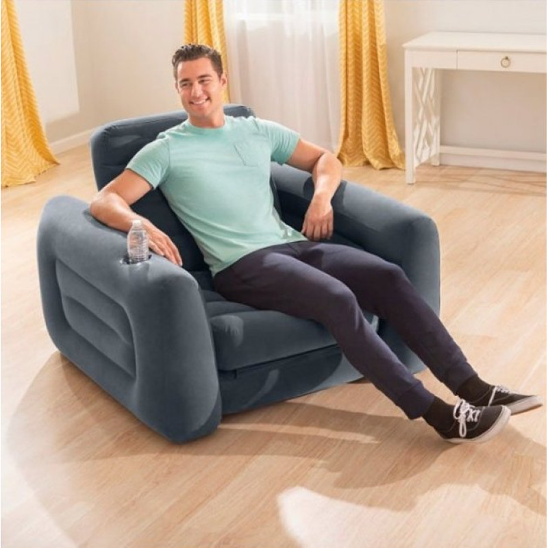 Надувне крісло-трансформер розкладне з підсклянником вініл з флокованим покриттям Intex 66551 117х224х66см