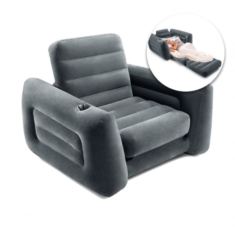 Надувне крісло-трансформер розкладне з підсклянником вініл з флокованим покриттям Intex 66551 117х224х66см