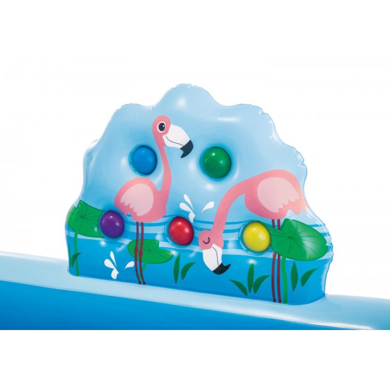Надувной игровой центр бассейн детский от 3 лет Intex 57161 Приключения в джунглях 257х216х84см с горкой, фонтаном и надувными игрушками Синий