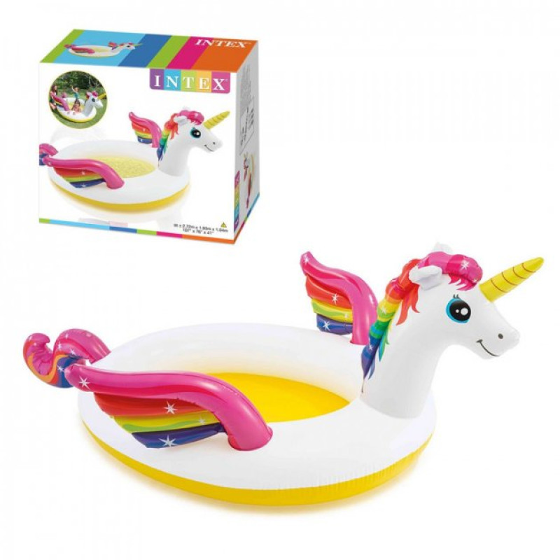 Надувний басейн дитячий від 1 року з фонтаном Intex 57441 Єдиноріг 272х193х104см 151л Різнокольоровий
