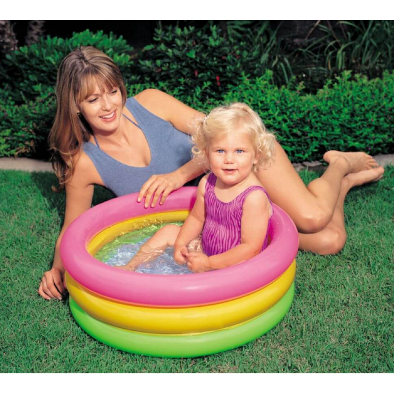 Надувний басейн дитячий від 1 року Intex 57107 Веселка 61х22см 33л 3 камери Різнокольоровий