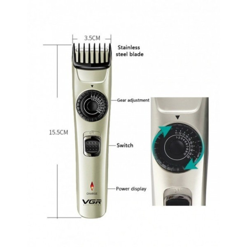 Універсальна машинка тример для стрижки волосся бездротова VGR V-031 Pro + Щіточка для чищення