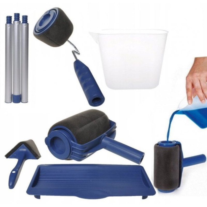Багатофункціональний малярський валик для фарбування приміщень з резервуаром для фарби і телескопічним тримачем Paint Roller TM-110 Синій