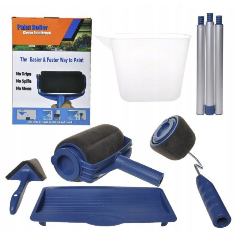 Багатофункціональний малярський валик для фарбування приміщень з резервуаром для фарби і телескопічним тримачем Paint Roller TM-110 Синій
