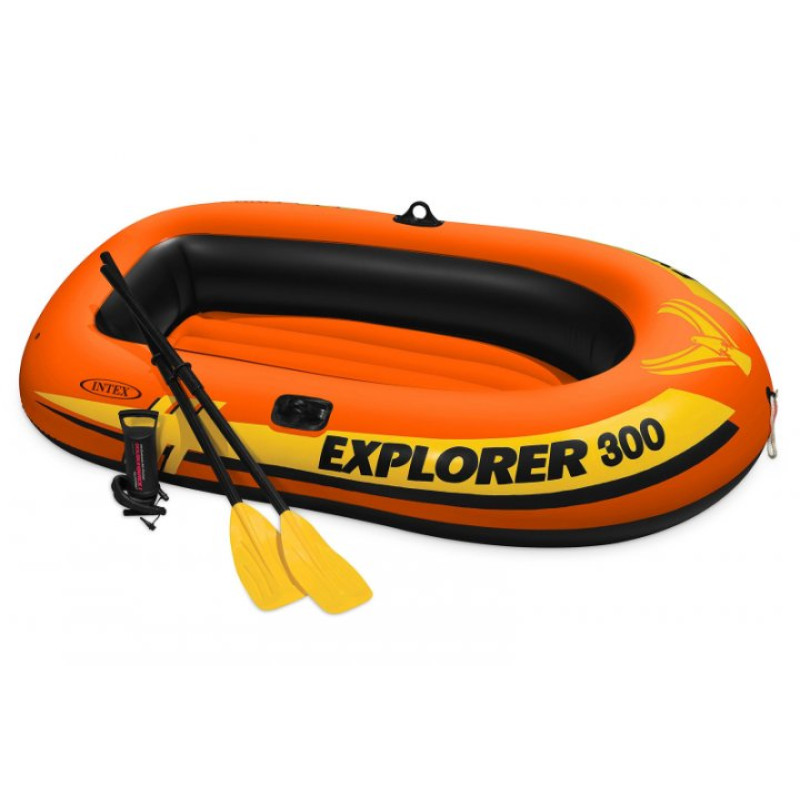 Надувний човен тримісний двокамерний Intex 58332 NP Explorer 300 з пластиковими веслами та ручним насосом 211х117х41см Помаранчевий