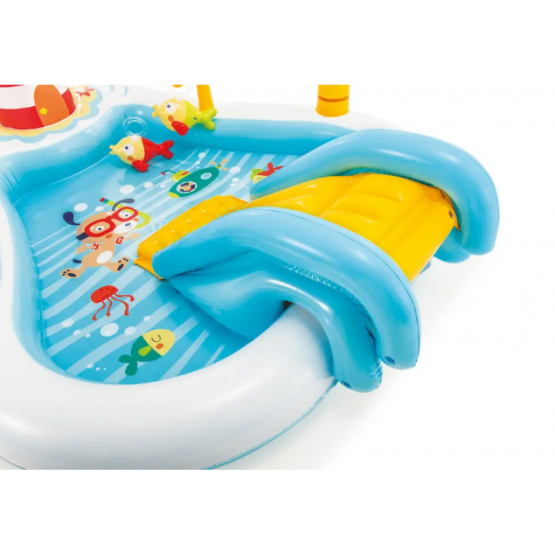 Надувний ігровий центр басейн дитячий від 3 років Intex 57162 "Весела рибалка" 218x188x99см з надувною вудкою та гіркою 2 рибки Різнокольоровий
