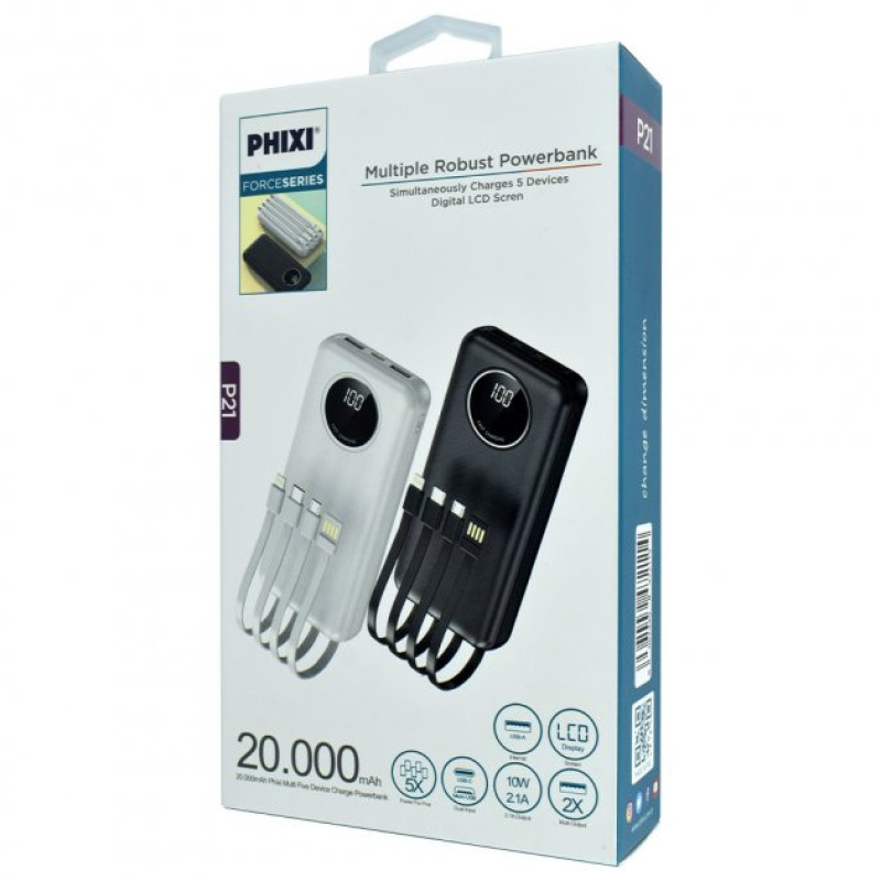 Портативний зарядний пристрій 20000 mAh повербанк 2 USB PHIXI P21 powerbank