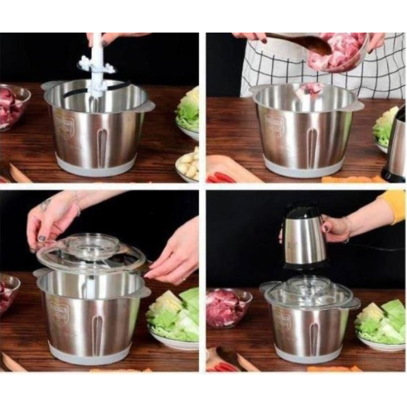 Блендер-подрібнювач кухонний універсальний для овочів, фруктів та м'яса м'яса BC-20 Сріблястий Блендер-подрібнювач кухонний універсальний для овочів, фруктів та м'яса м'яса BC-20 Сріблястий