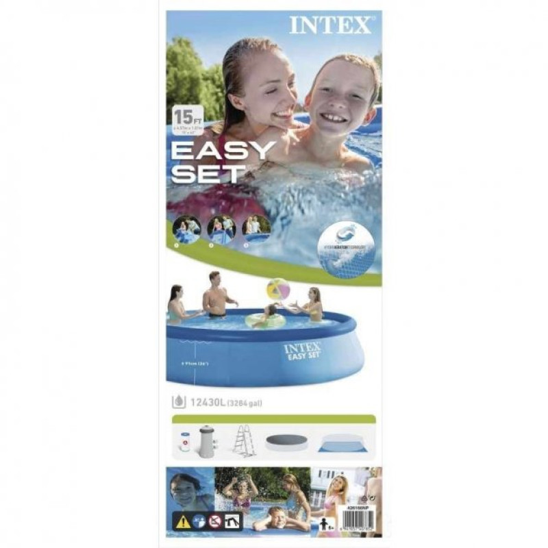 Надувний басейн наливний сімейний Intex 26168 457х122см 14141л з фільтром-насосом, сходами, тентом та підстилкою Синій