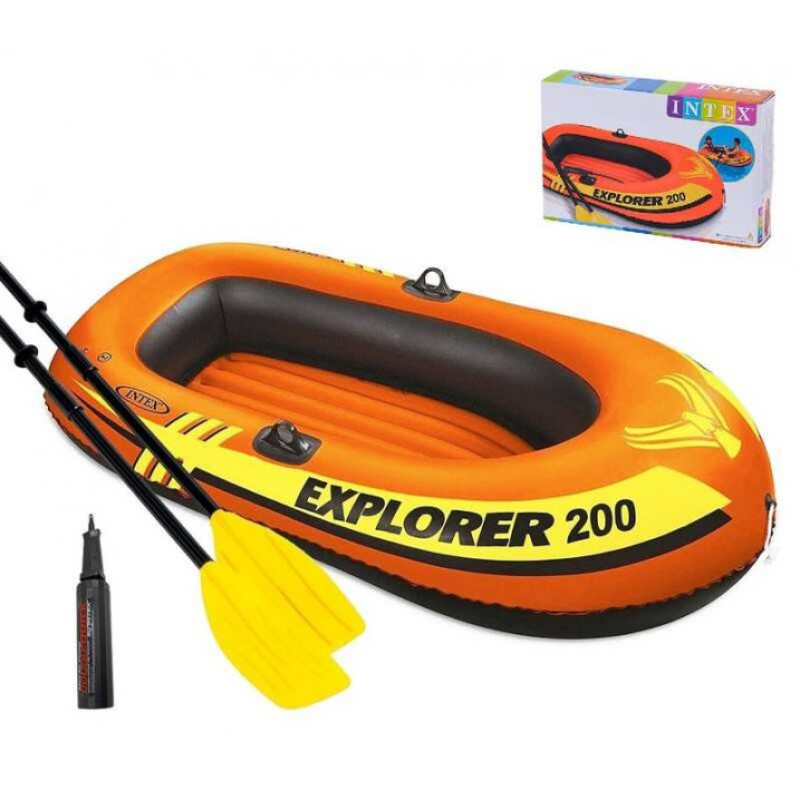 Надувний човен двомісний двокамерний Intex 58331 NP Explorer 200 з пластиковими веслами та ручним насосом 185х94х41см Помаранчевий