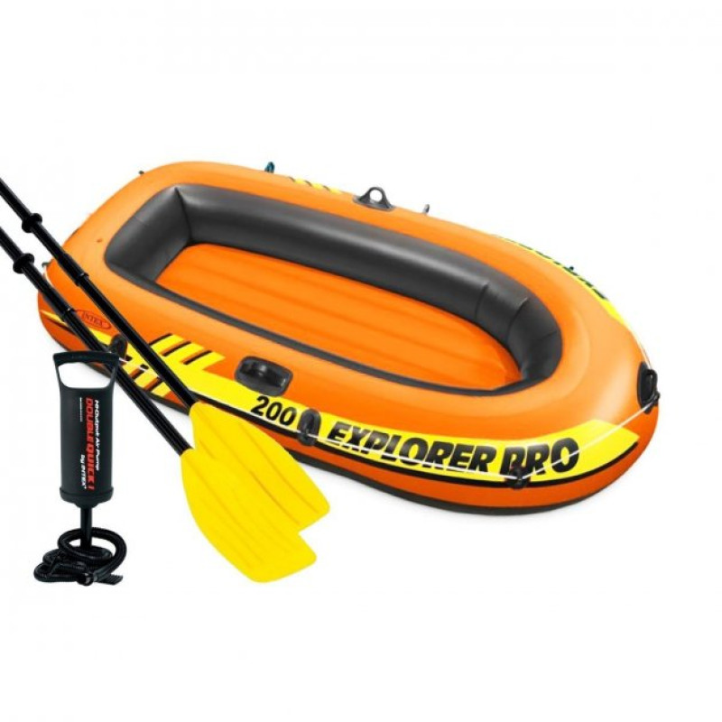 Надувний човен півторамісний Intex 58357 NP Explorer 200 Pro з пластиковими веслами та ручним насосом 196х102х33см Помаранчевий