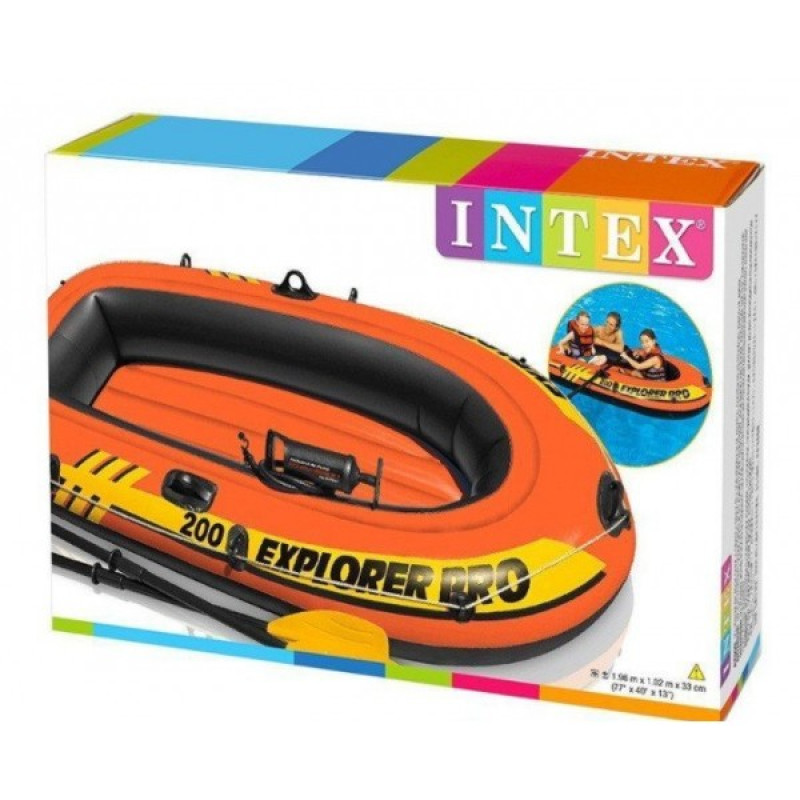 Надувний човен двомісний двокамерний Intex 58331 NP Explorer 200 з пластиковими веслами та ручним насосом 185х94х41см Помаранчевий