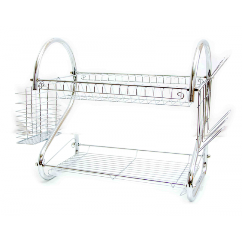 Настільна сушка для посуду Stenson MH-0318 Salerno сушарка для тарілок та склянок з піддоном 2 рівня 55.2*24.5*39.2см Сріблястий