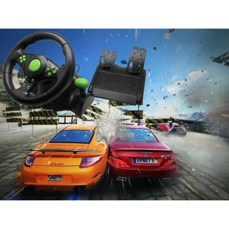 Ігрове кермо гоночне з педалями та коробкою передач FunGame Vibro Driver Wheel 23см PC/PS3/PS2 Чорний