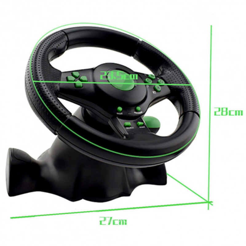 Ігрове кермо гоночне з педалями та коробкою передач FunGame Vibro Driver Wheel 23см PC/PS3/PS2 Чорний
