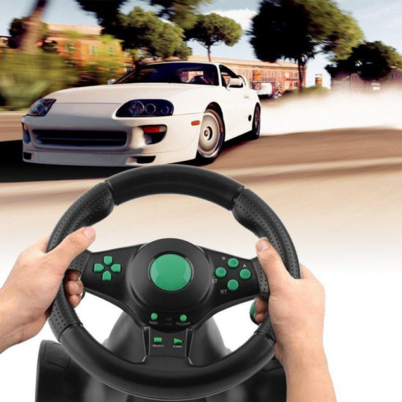 Ігрове кермо гоночне з педалями та коробкою передач FunGame Vibro Driver Wheel 23см PC/PS3/PS2 Чорний