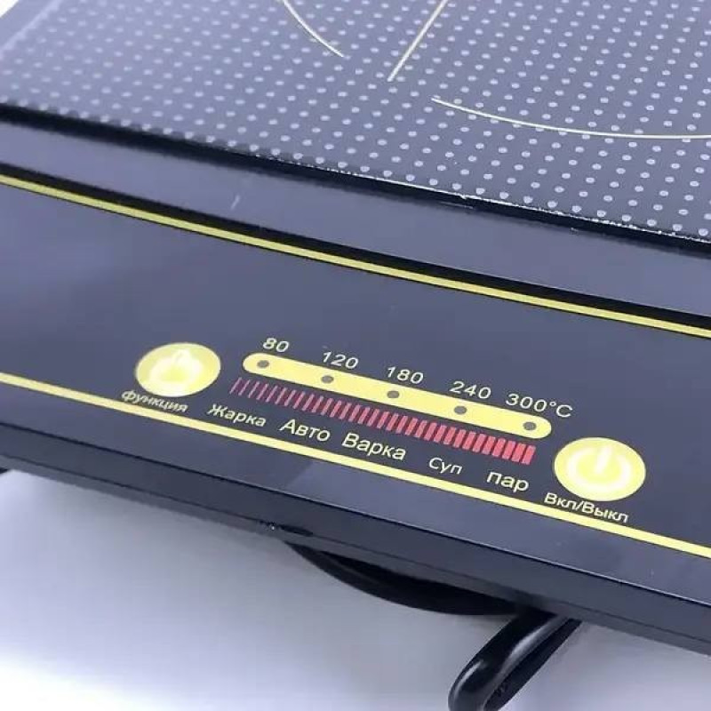 Індукційна настільна електрична одноконфоркова плита, Domotec MS-5832, Чорна, 2000 Вт, Склокераміка