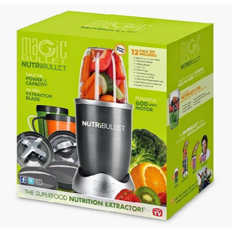 Блендер кухонний універсальний для овочів та фруктів Magic Bullet Nutri Bullet 600W Сірий
