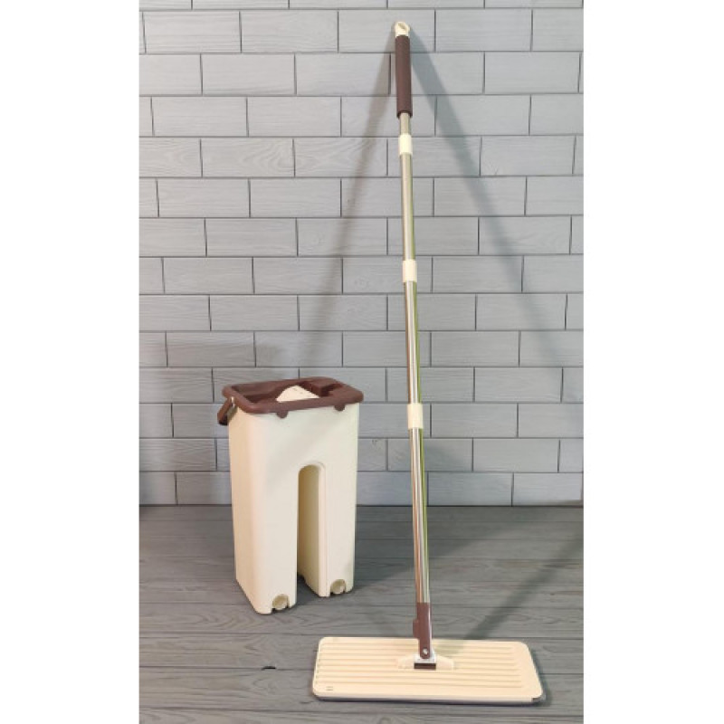 Швабра з відром + віджимання Scratch Anet | швабра ледарка для миття підлоги з двома насадками (Біжева)