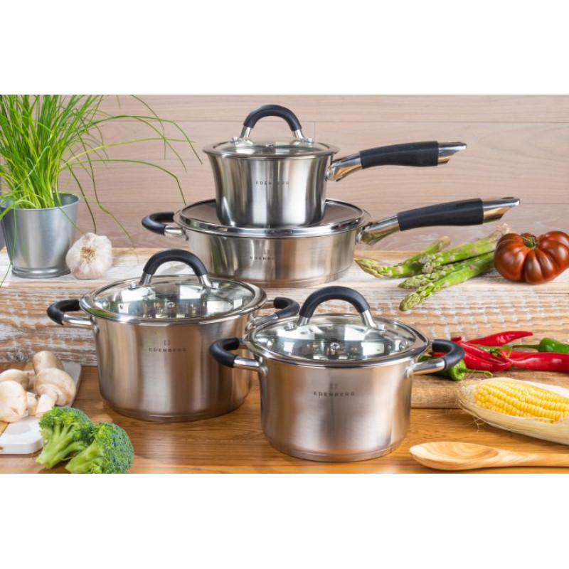 Набір каструль з нержавіючої сталі Edenberg EB-2407 на 8 предметів Набір кухонного посуду з товстим дном