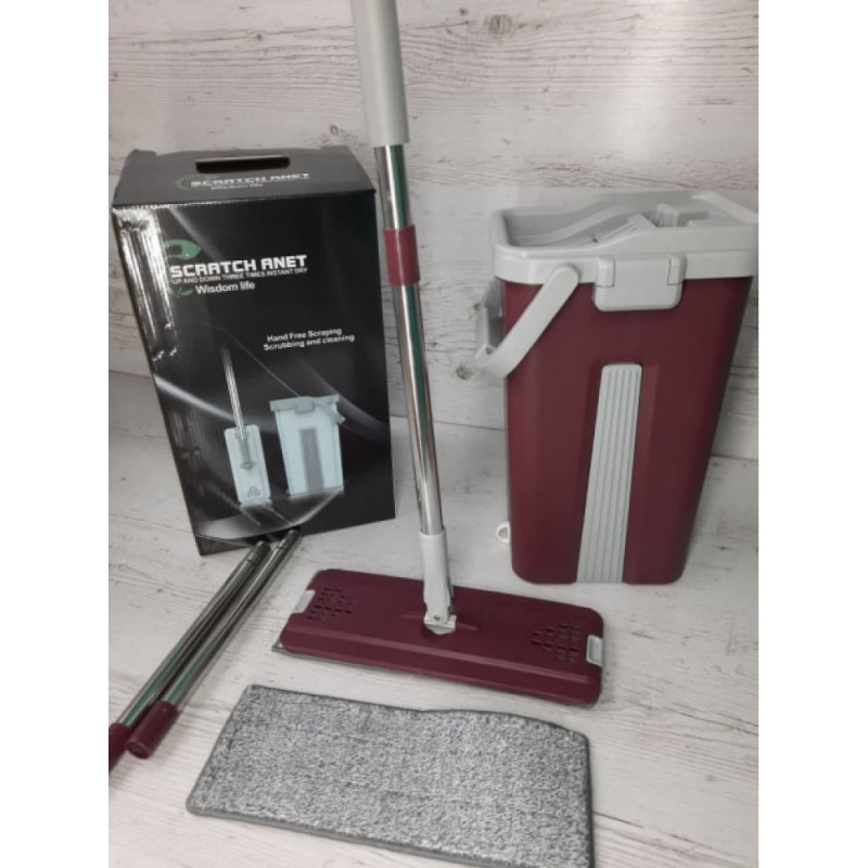 Швабра з відром + віджимання Scratch Anet | швабра ледарка Wisdom Life з двома насадками (Червона) Швабра з відром + віджимання Scratch Anet | швабра ледарка Wisdom Life з двома насадками (Червона)