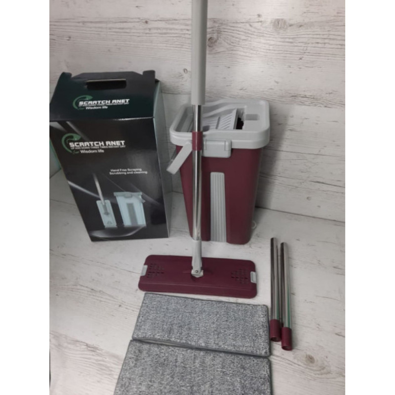 Швабра з відром + віджимання Scratch Anet | швабра ледарка Wisdom Life з двома насадками (Червона) Швабра з відром + віджимання Scratch Anet | швабра ледарка Wisdom Life з двома насадками (Червона)