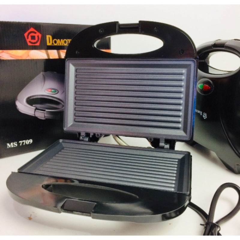 Гриль електричний притискний контактний, електрогриль чорний Domotec MS 7709 Гриль електричний притискний контактний, електрогриль чорний Domotec MS 7709