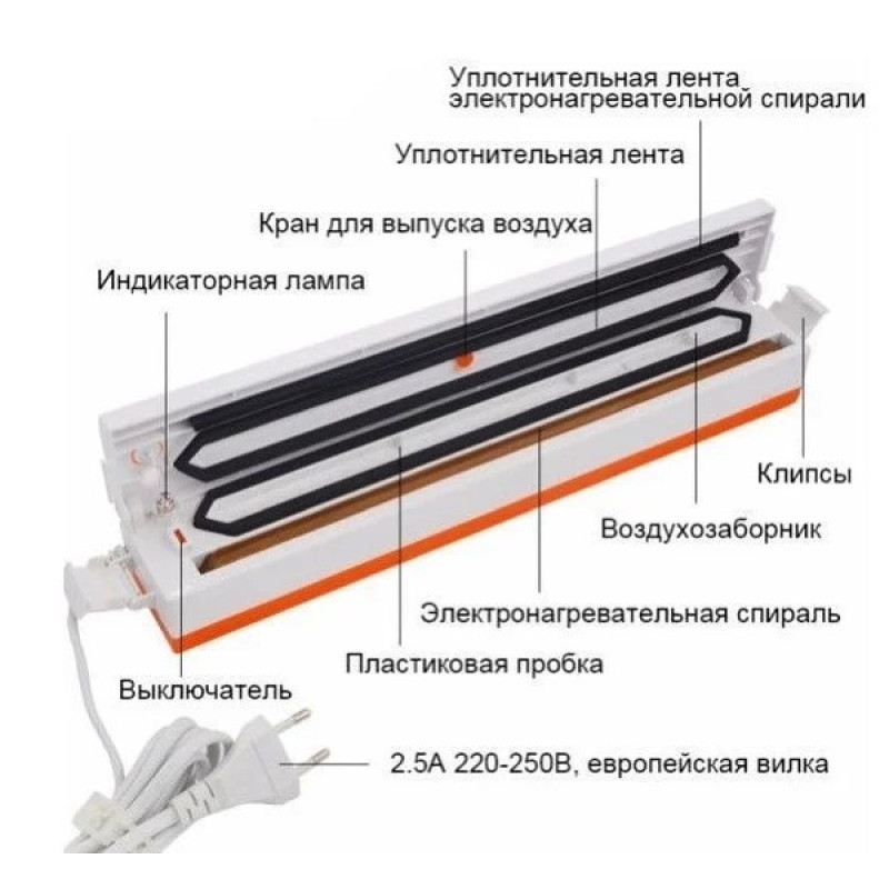 Вакуумний пакувальник побутовий для продуктів харчування Freshpack Pro TM-123 Білий-помаранчевий Вакуумний пакувальник побутовий для продуктів харчування Freshpack Pro TM-123 Білий-помаранчевий