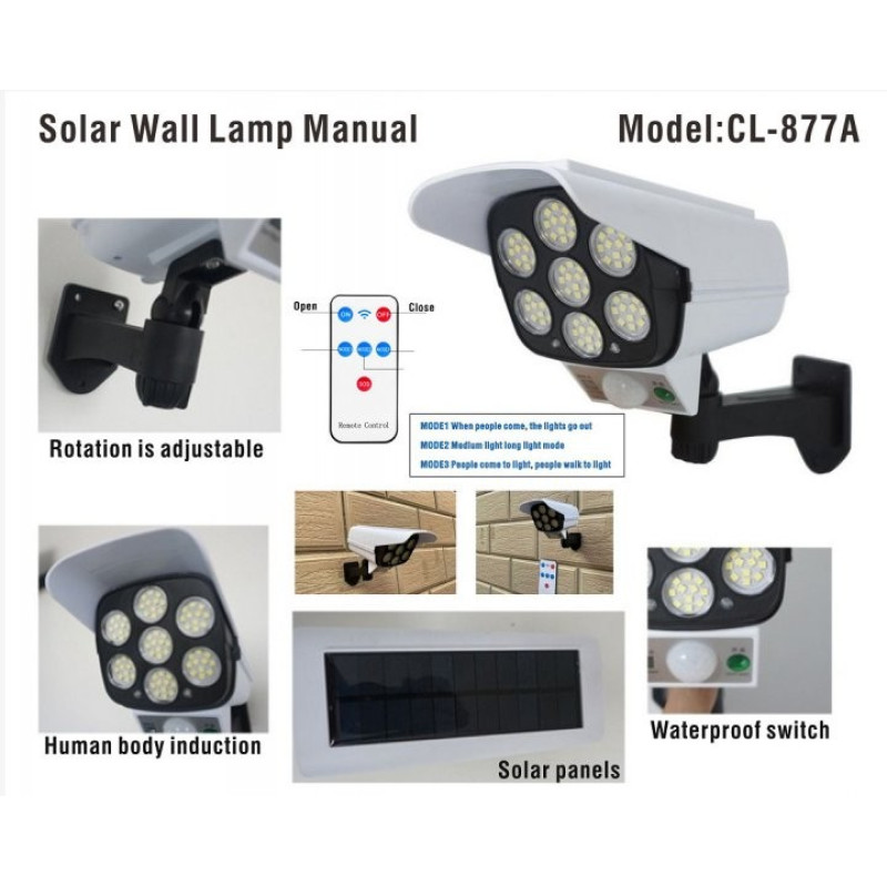 LED прожектор вуличний із сонячною панеллю водозахищений з датчиком руху та пультом CL-877A Білий