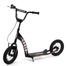 Самокат міський двоколісний з великими надувними колесами 12" для дітей від 3 років Corso CR-T 5656 Чорний/Червоний