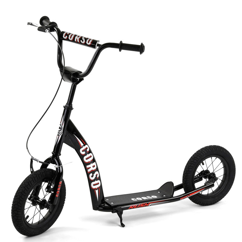 Самокат міський двоколісний з великими надувними колесами 12" для дітей від 3 років Corso CR-T 5656 Чорний/Червоний