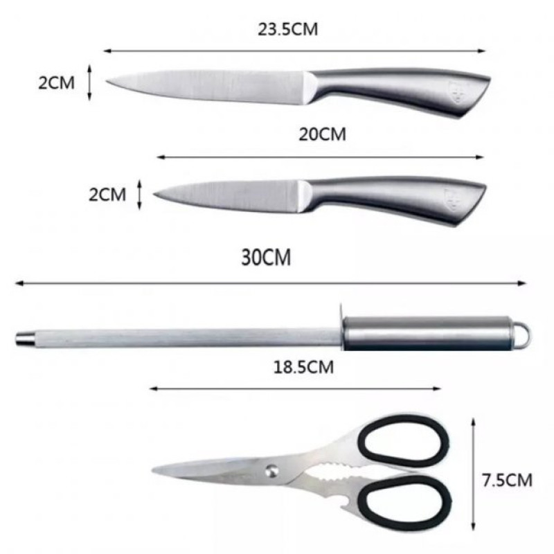 Набір кухонних ножів 9 предметів з нержавіючої сталі на підставці Edenberg EB-3618 Сріблястий Набір кухонних ножів 9 предметів з нержавіючої сталі на підставці Edenberg EB-3618 Сріблястий