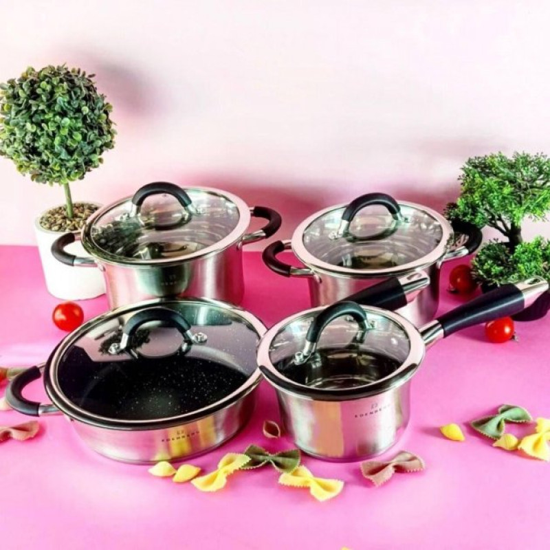 Набір каструль з нержавіючої сталі Edenberg EB-2407 на 8 предметів Набір кухонного посуду з товстим дном