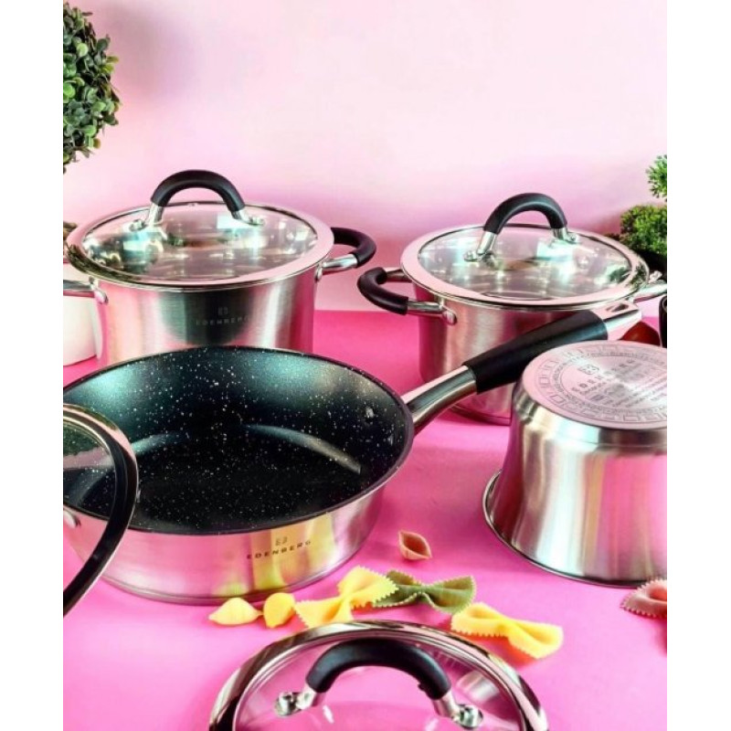 Набір каструль з нержавіючої сталі Edenberg EB-2407 на 8 предметів Набір кухонного посуду з товстим дном