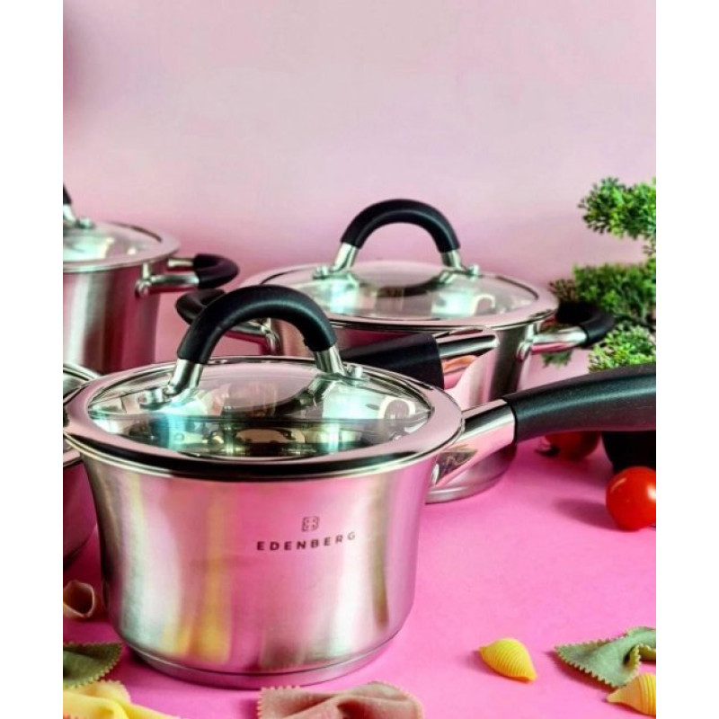 Набір каструль з нержавіючої сталі Edenberg EB-2407 на 8 предметів Набір кухонного посуду з товстим дном