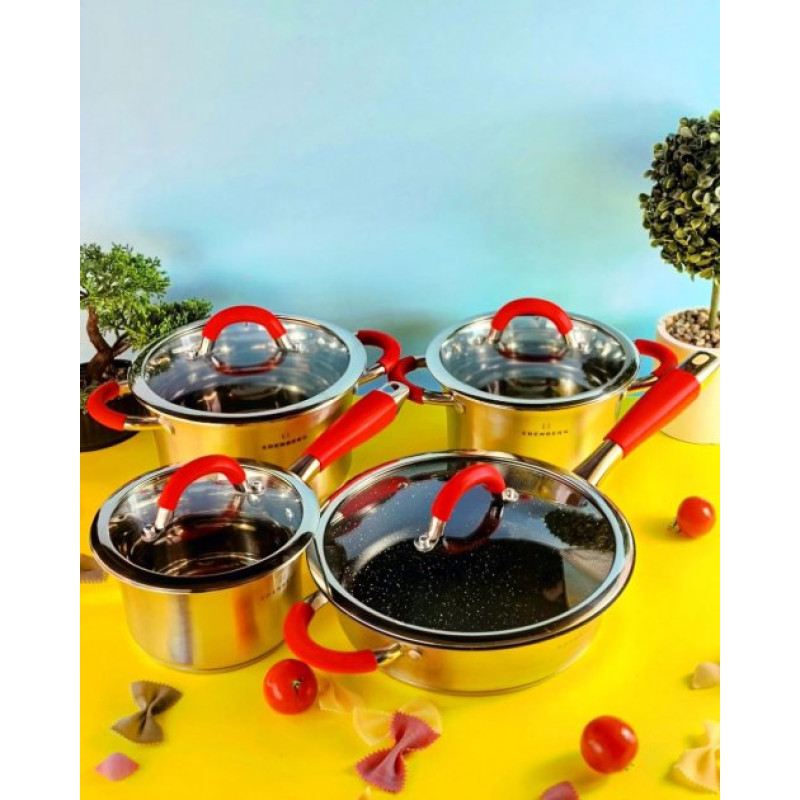 Набір каструль з нержавіючої сталі Edenberg EB-2408 на 8 предметів Набір кухонного посуду з товстим дном