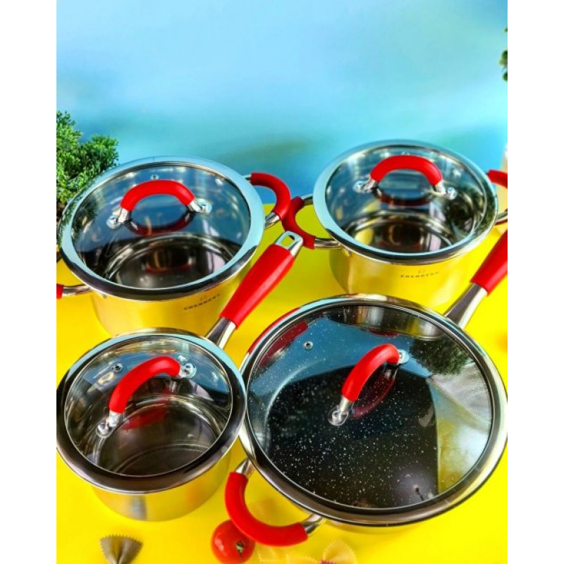 Набір каструль з нержавіючої сталі Edenberg EB-2408 на 8 предметів Набір кухонного посуду з товстим дном