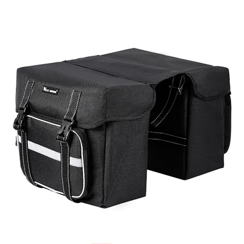 Сумка велосипедна на багажник з двох секцій та кишені поліестер зі світловідбиваючою стрічкою та дощовиком 12л West Biking 0707211 Чорний