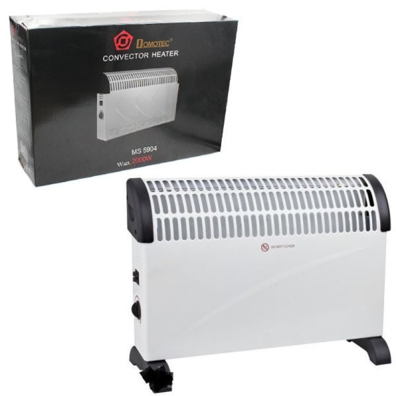 Електроконвектор безшумний обігрівач з вбудованим термостатом три режими 750/1250/2000 Вт білий Domotec MS-5904