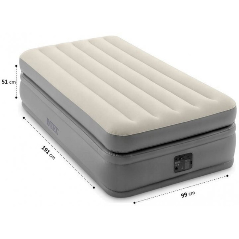 Матрас одноместный велюровый надувная кровать со встроенным электронасосом Intex Dura-Beam Plus 64162NP 99*191*51 Серый