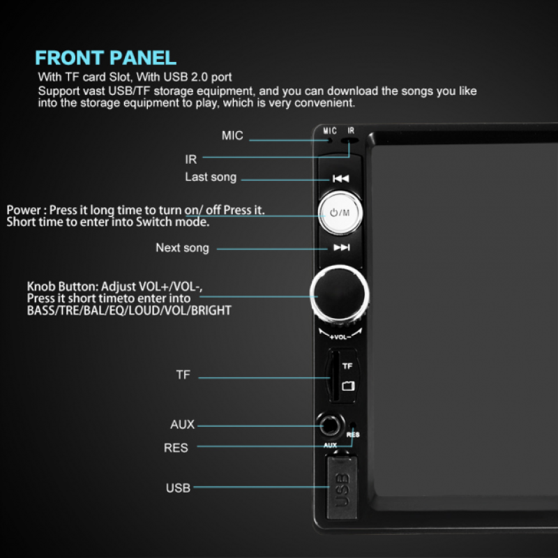 Автомагнітола 2DIN з сенсорним дисплеєм 7" з пультом керування та підтримкою камери заднього виду Bluetooth USB microSD 7010B Чорний Автомагнітола 2DIN з сенсорним дисплеєм 7" з пультом керування та підтримкою камери заднього виду Bluetooth USB microSD 7010B Чорний
