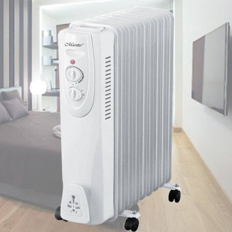 Масляний радіатор підлоговий з 9 секцій Maestro MR 950-9 три режими 1000/1200/2000 Вт Білий Масляний радіатор підлоговий з 9 секцій Maestro MR 950-9 три режими 1000/1200/2000 Вт Білий