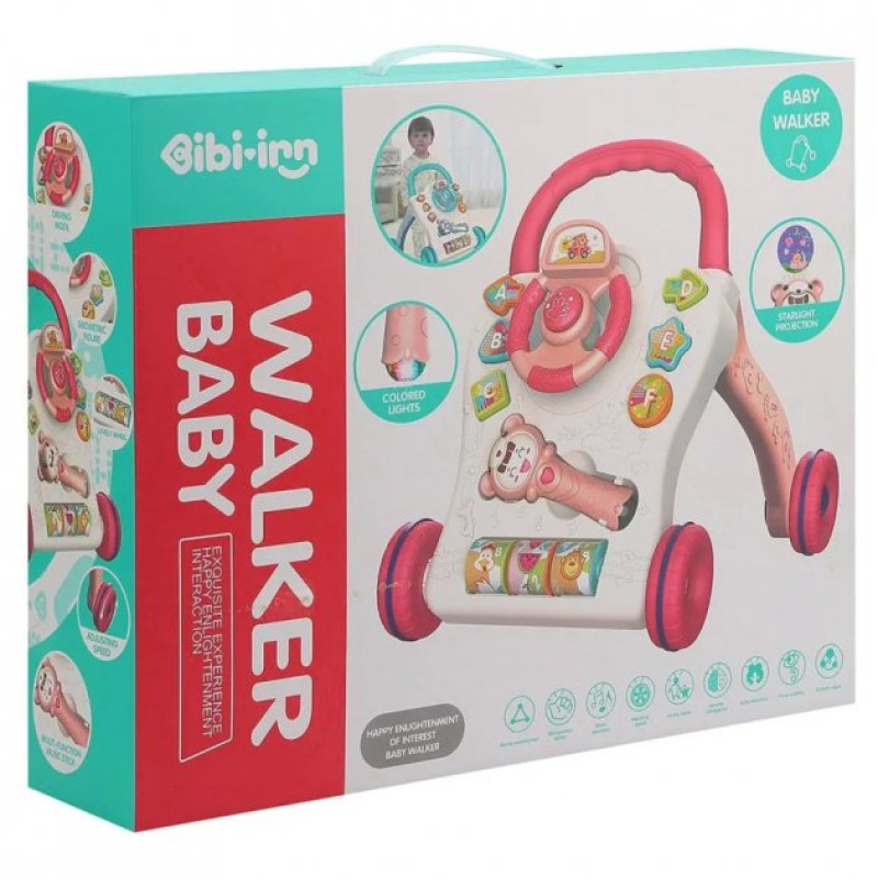Каталка - ходунки музичні дитячі з музикою та світлом на батарейках Limo Toy Walker Baby 698-63 Червоний