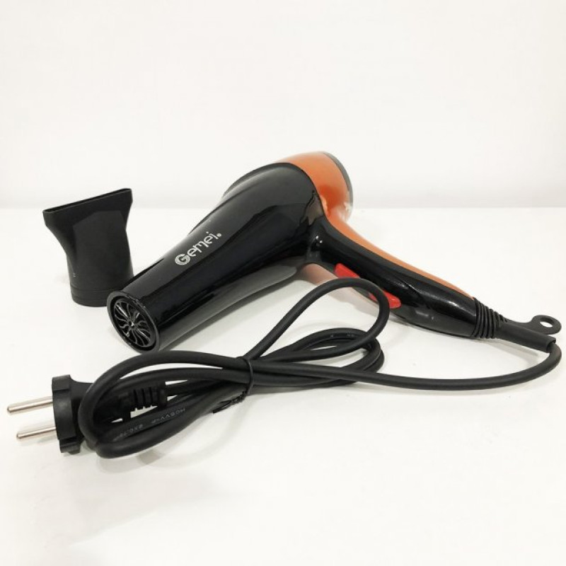 Фен для волосся з функцією іонізації, потужним мотором та 3 режимами Gemei GM-1766 2600Вт Чорно-жовтогарячий