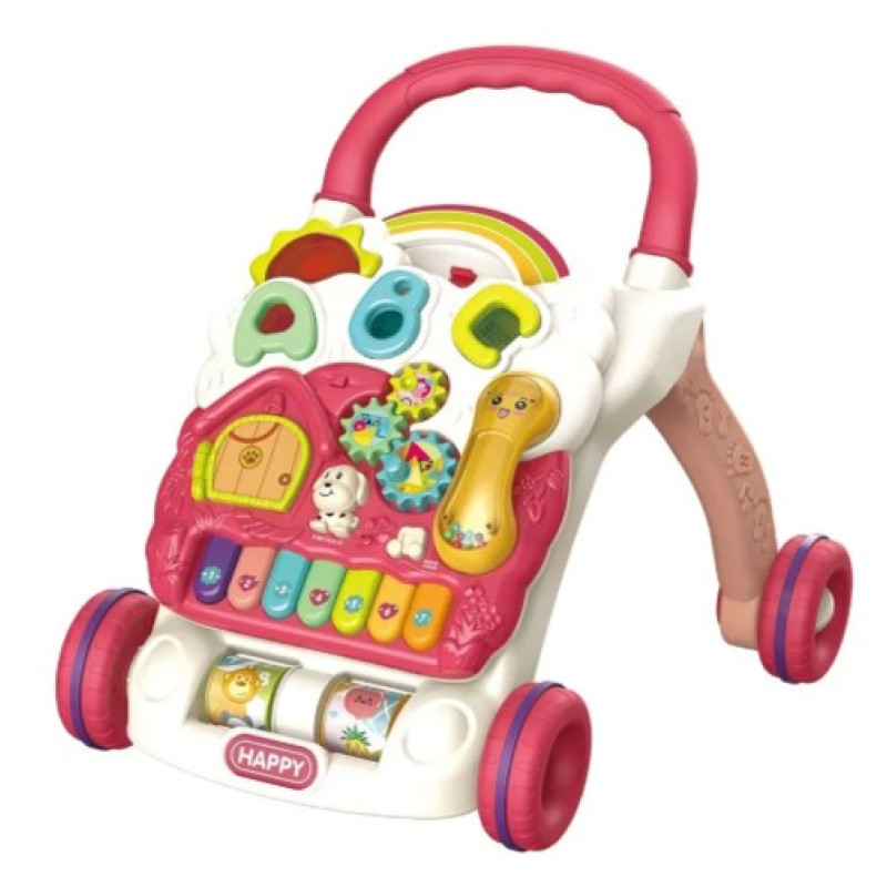 Каталка - ходунки музичні дитячі з музикою та світлом на батарейках Limo Toy Walker Baby 698-61 зі знімною інтерактивною панеллю та англійською мовою Червоний