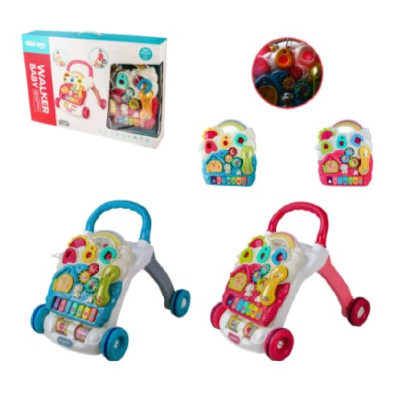Каталка - ходунки музичні дитячі з музикою та світлом на батарейках Limo Toy Walker Baby 698-61 зі знімною інтерактивною панеллю та англійською мовою Червоний